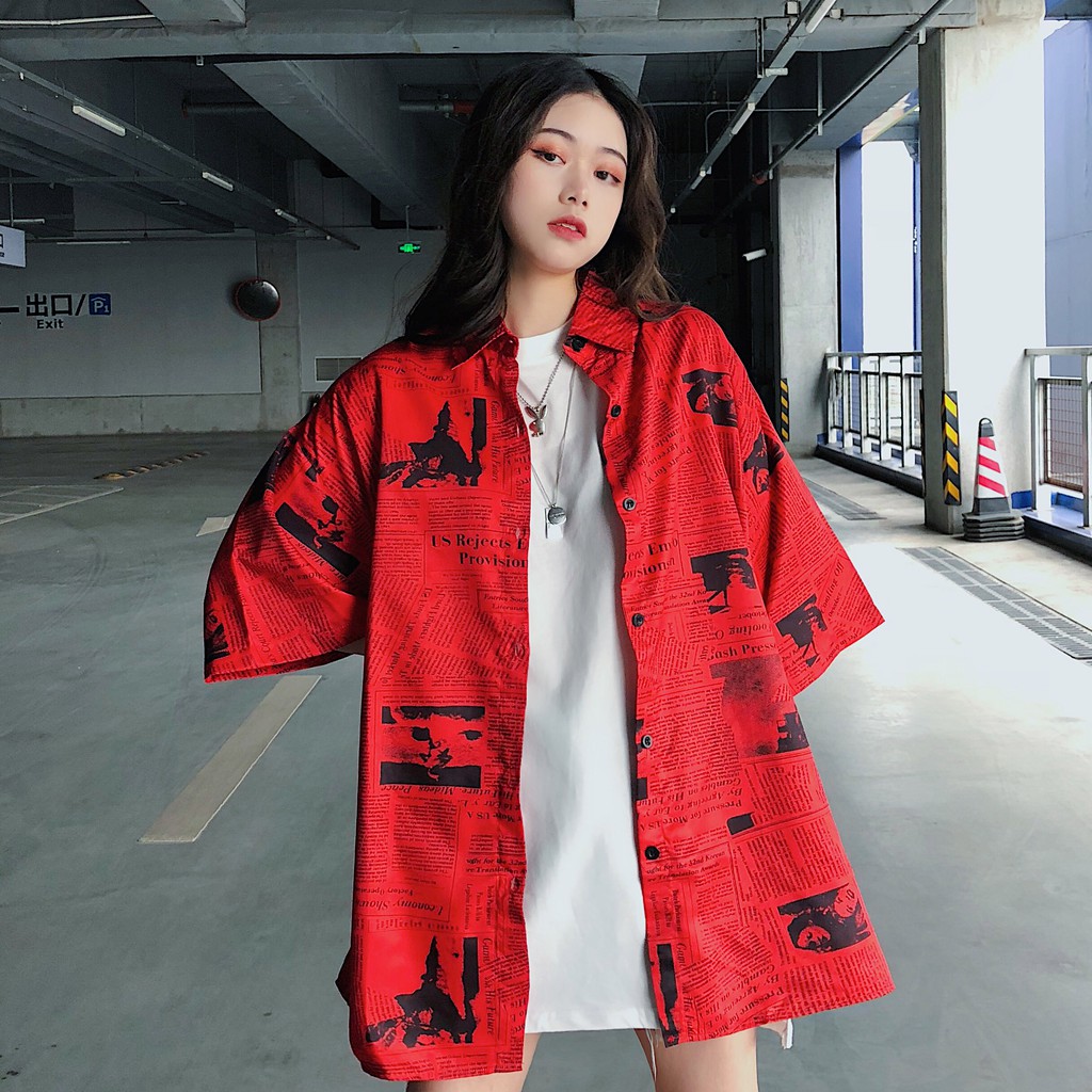 Áo sơ mi unisex tay ngắn size rộng in họa tiết phong cách hiphop Harajuku Hàn Quốc