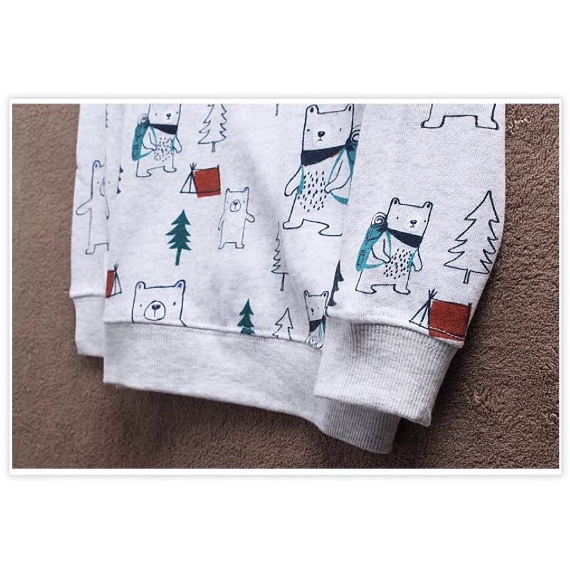 Áo thun dài tay bé trai HM 1-10 tuổi   Áo phông cotton 2 lớp nỉ bông 0122