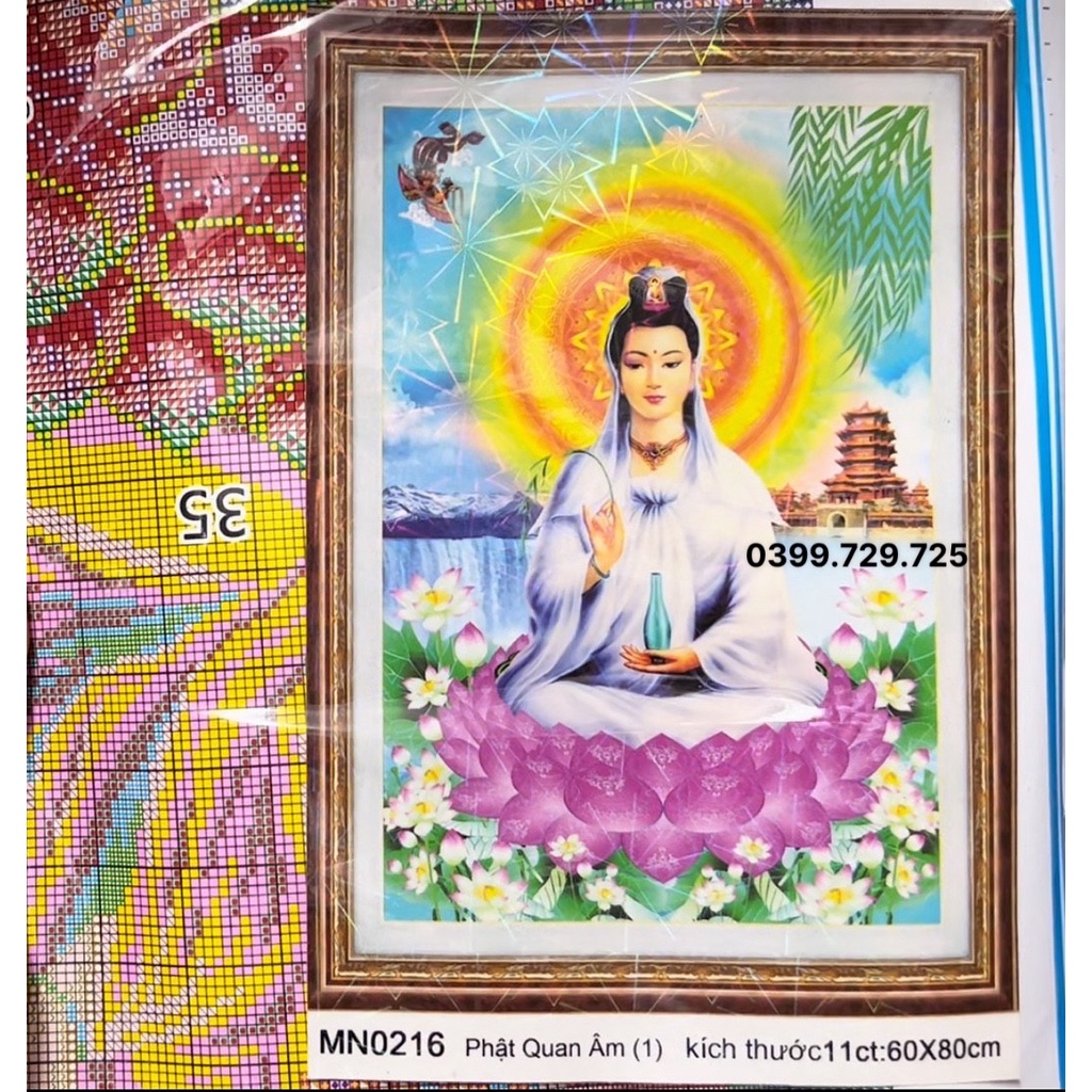 Tranh thêu chữ thập phật quan âm MN0216 (60x80)-chưa thành phẩm