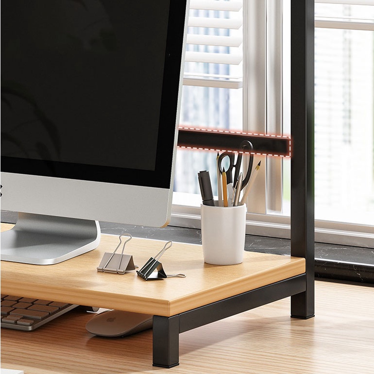 Kệ để màn hình máy tính, máy in 2 tầng chân sắt , mặt gỗ cao su chống nước dễ dàng lao chùi vệ sinh....