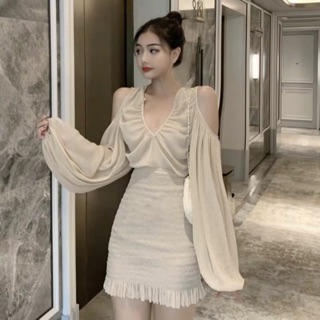 Set váy body bling bling tay bồng