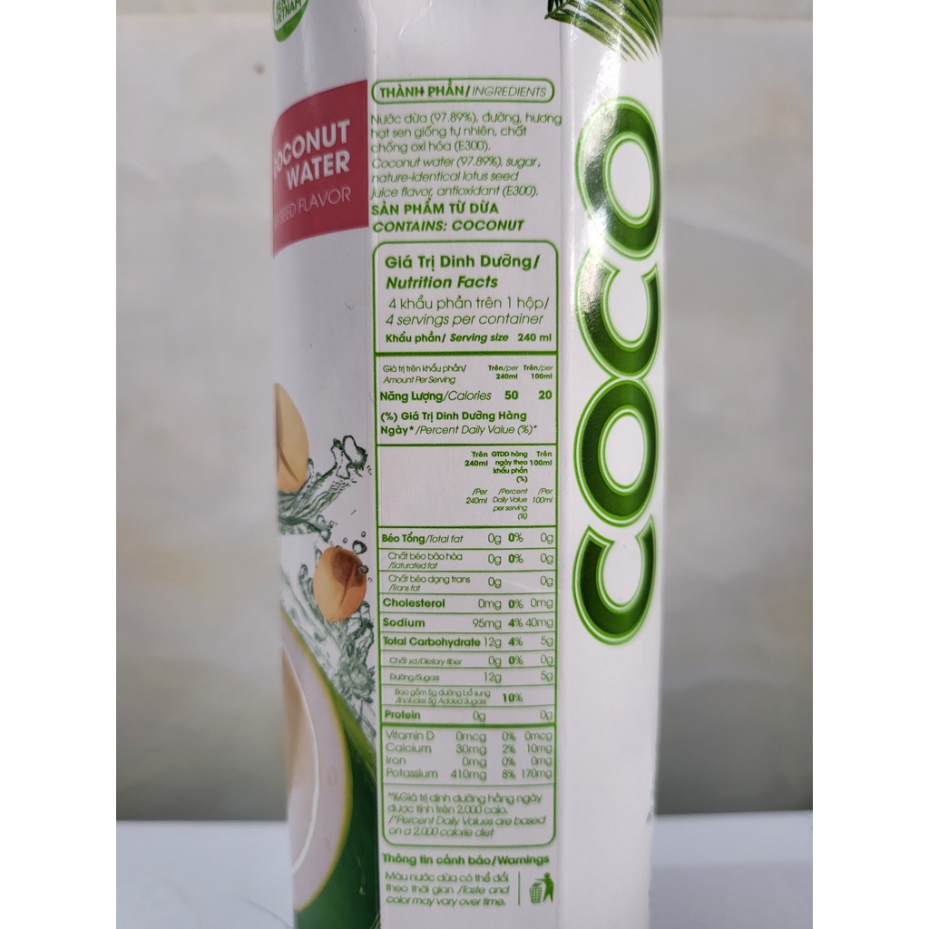 [Hộp 1 Lít – HƯƠNG HẠT SEN] NƯỚC DỪA XIÊM XANH Cocoxim [VN] BETRIMEX Coconut Water Lotus Seed Flavor (halal)