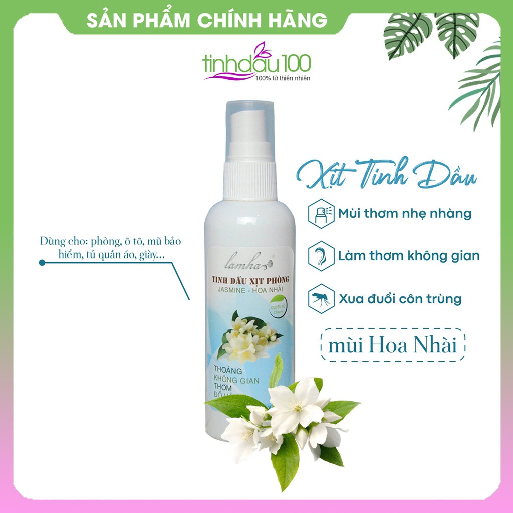 Tinh dầu xịt phòng hoa nhài Lam Hà thơm phòng, thơm quần áo, ô tô chai 100ml Tinh Dầu 100 Shop