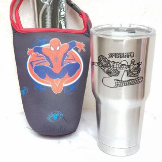 (Cực hot) ly giữ nhiệt 900ml thái lan người nhện bạc (kèm túi, 2 ống hút, cọ rửa)
