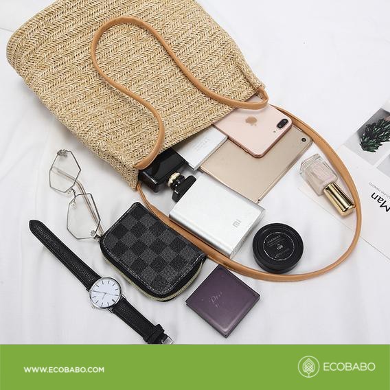 Túi cói đeo chéo du lịch kiểu dáng đa dụng phong cách Vintage - Ecobabo