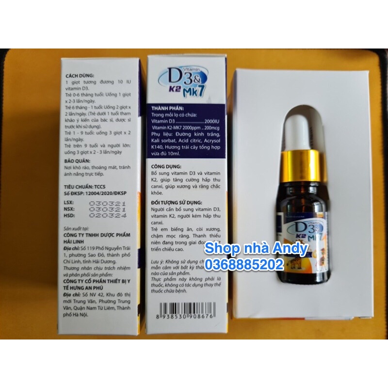 VITAMIN D3 & K2 MK7 hỗ trợ trẻ em biếng ăn, còi xương, chậm mọc răng - 10ml