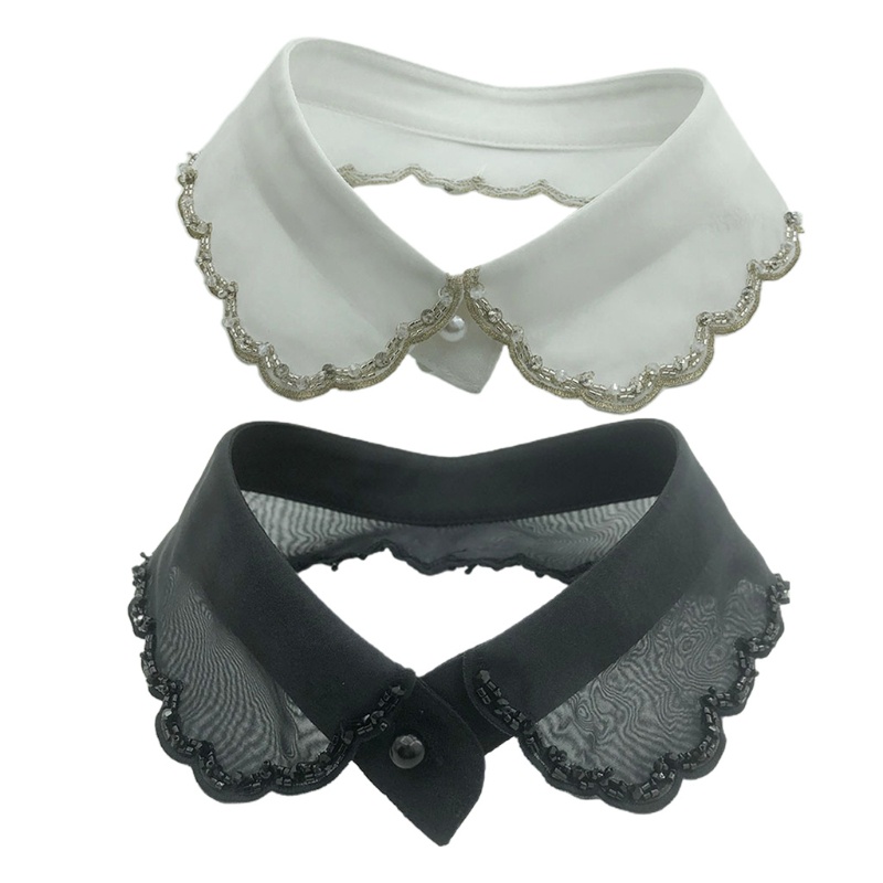 Vòng Cổ Choker Vải Organza Thêu Họa Tiết Trang Trí Hạt Gợn Sóng Thời Trang Cho Nữ