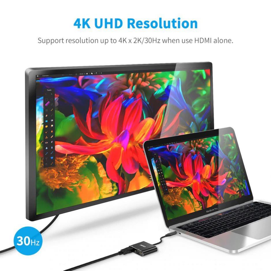 Hub chia cổng đa năng 2 in 1 Type-C ra VGA Full HD & HDMI chuẩn 4K hiệu CHOETECH M07BK dành cho Macbook Pro / Smartphone