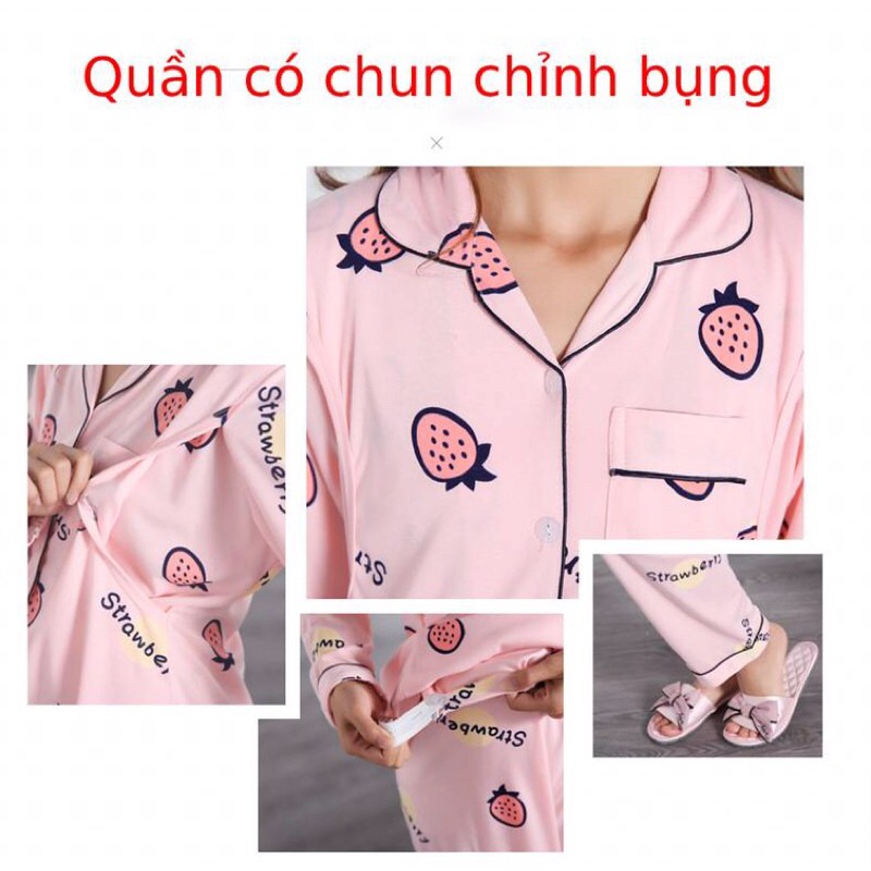 Đồ bộ bầu pijama bà bầu và sau sinh cho con bú ti dài tay thu đông có bigsize 80kg B103