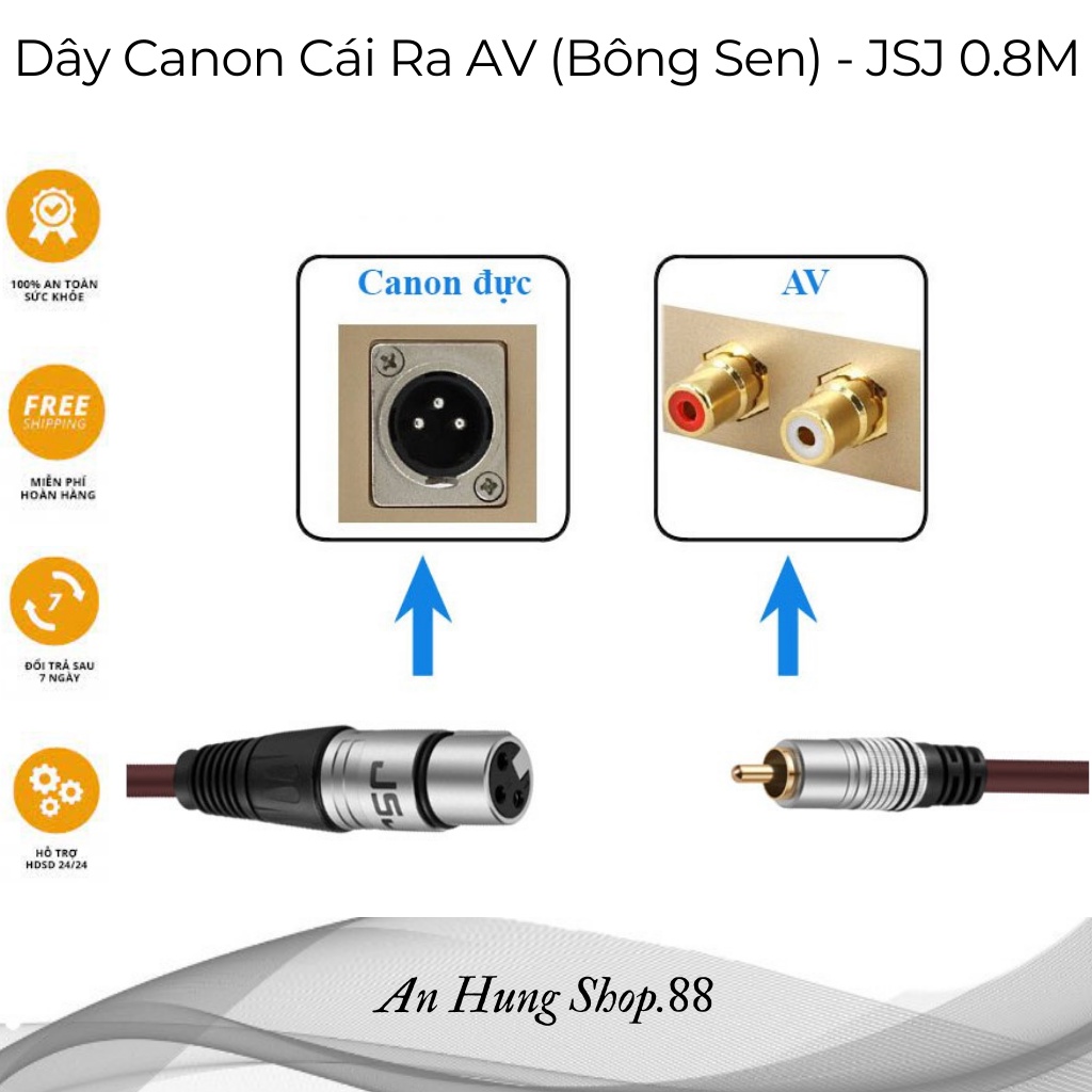 Dây canon ra av  dùng để truyền tải tín hiệu âm thanh.Dây Dài 0,8m, Bền, Đẹp.