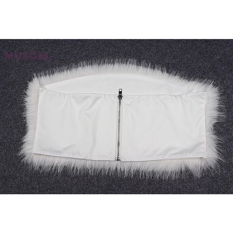 Musgal women tube top fashion furry solid color back zippered slim fit casual all match camisole