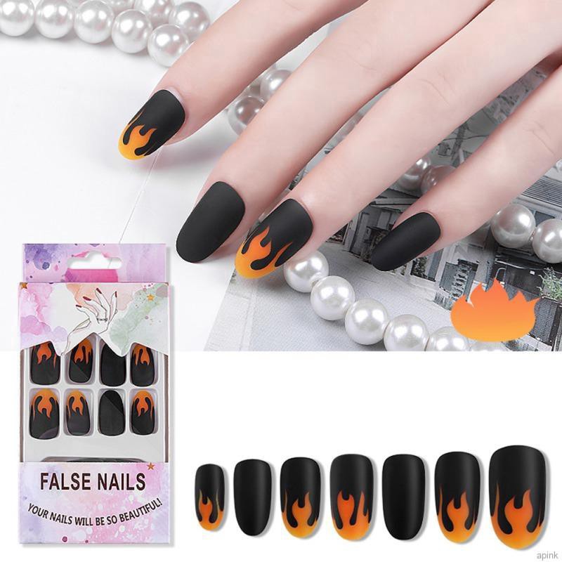 Set 24 Móng Tay Giả Họa Tiết Ngọn Lửa