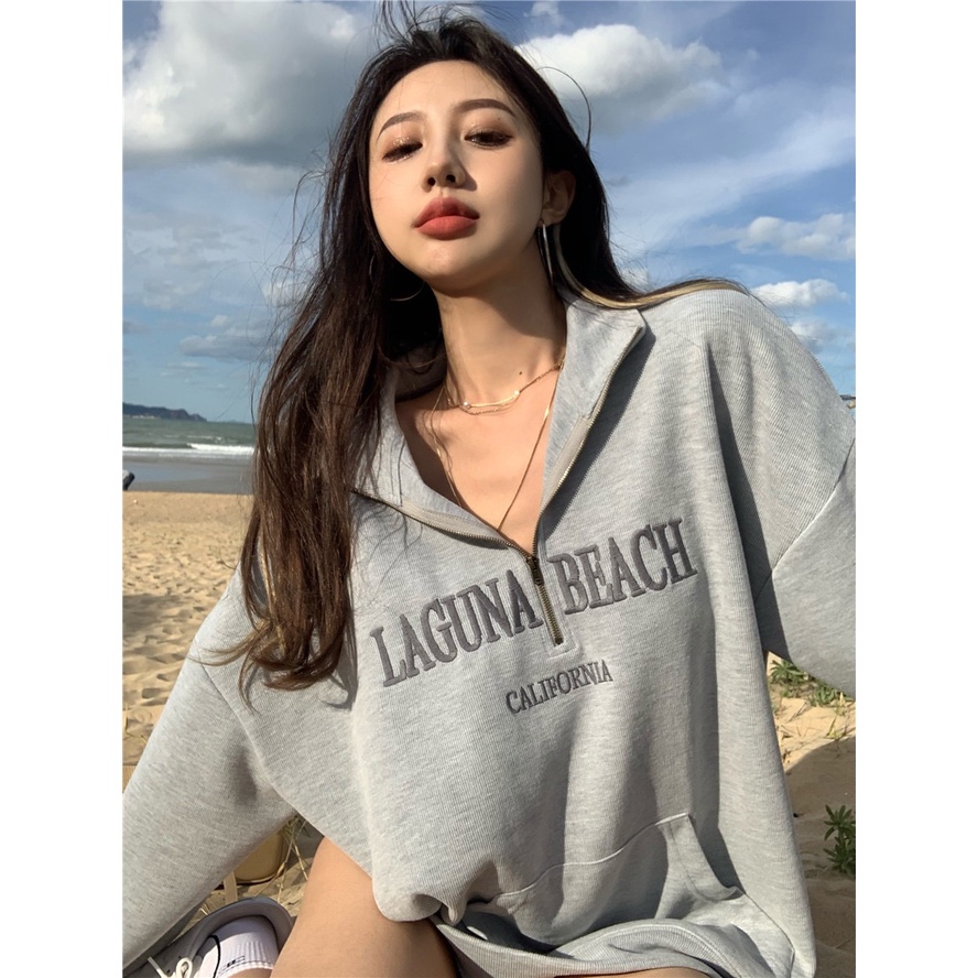 QKOOLE  Áo Sweater Nữ Khóa Kéo Thời Trang Hàn Quốc