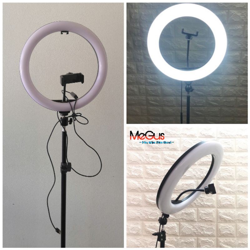 Đèn led livestream, live stream makeup size 30cm kẹp điện thoại đế chân cao 1m8