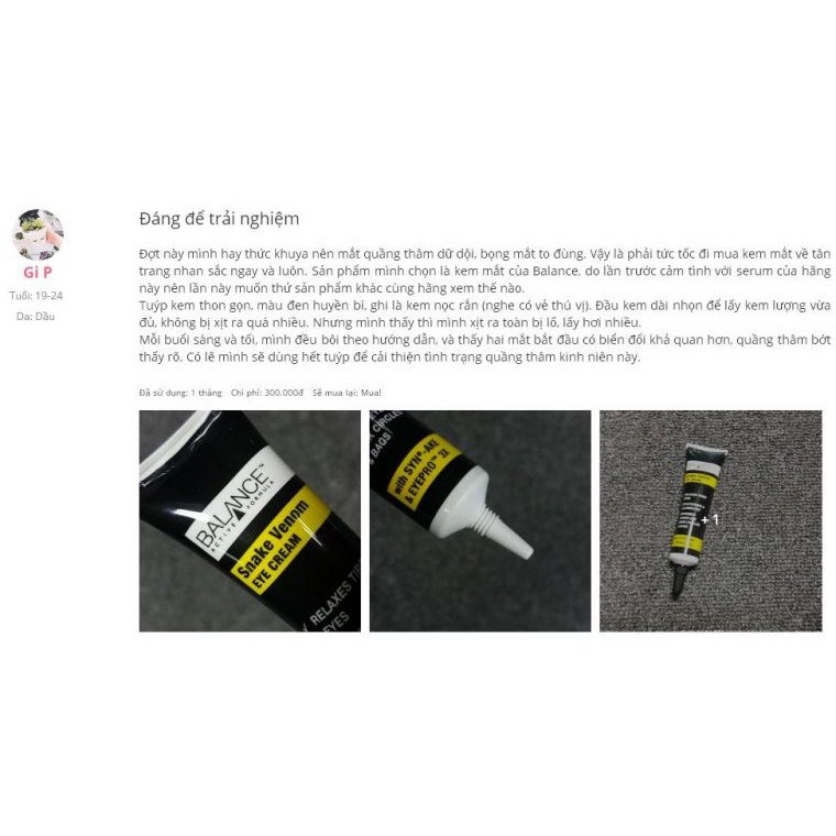 Kem mắt nọc rắn Balance Snake Venom Eye Cream 15ml mới nhất