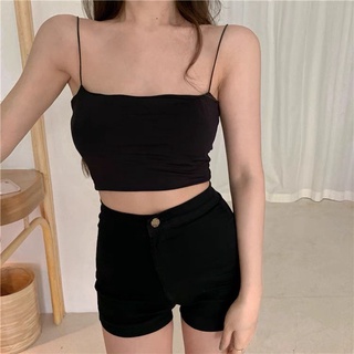 Áo 2 dây nữ cotton dáng ngắn, áo hai dây dáng ôm đen trắng V19