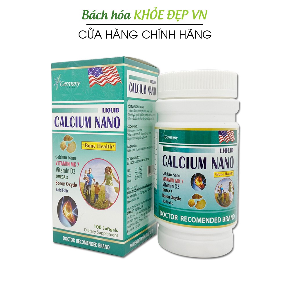 Viên uống bổ sung canxi hỗ trợ tăng chiều cao, chắc khỏe xương khớp - 100 viên [Liquid Calcium Nano Chai Xanh lá]