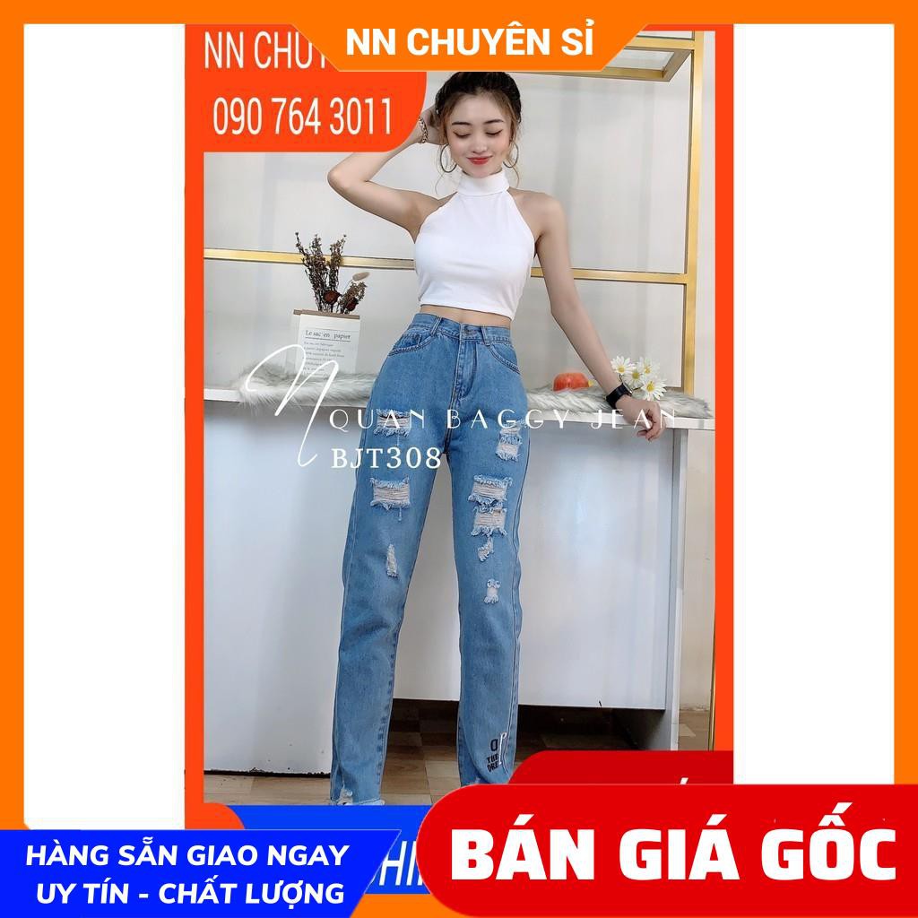 ẢNH THẬT ⚡ QUẦN BAGGY JEANS RÁCH - BJT308 - BAGGY JEANS THÊU - BAGGY JEANS NỮ
