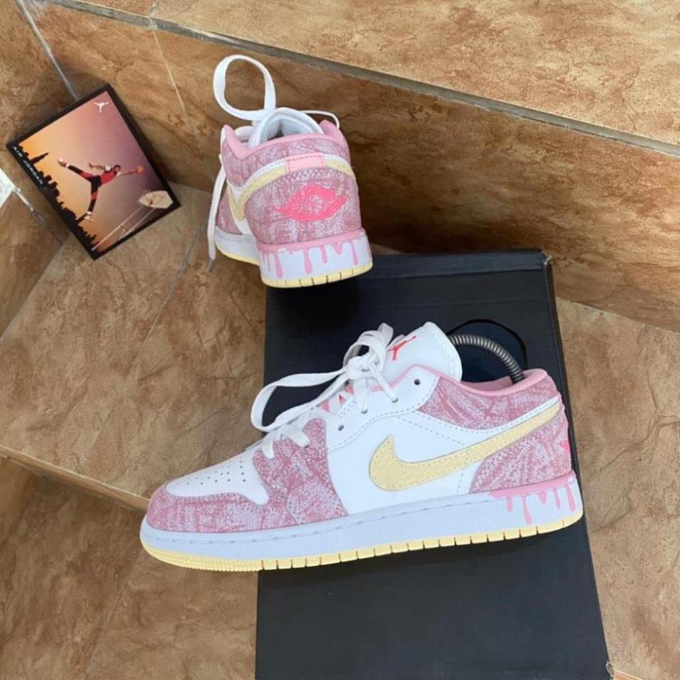 Giày Jordan low paint drip màu hồng, Giày sneaker jodan nữ hồng giọt sơn siêu hot Full Box Bill xả- .