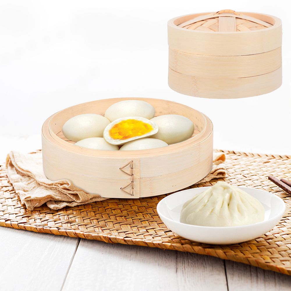 Xửng hấp bánh bao mini có tay cầm bằng tre chống bỏng tiện dụng