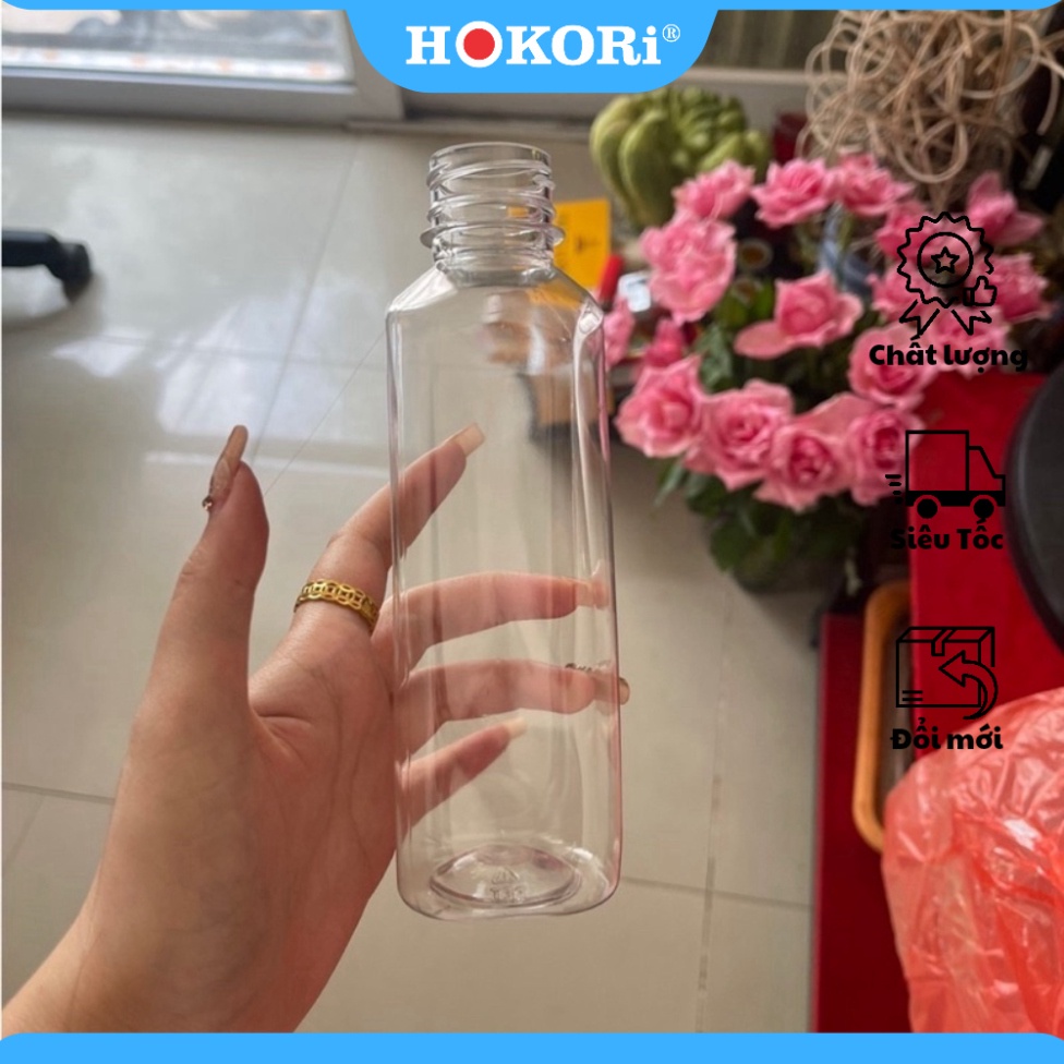 Chai nhựa vuông nắp đen 330ml, 450ml Việt Nhật - Chai đựng trà sữa, trà thái - Bách Hoá Lê Gia
