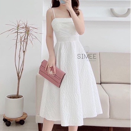 Đầm Nữ Đầm Dự Tiệc Sang Trọng, Váy Đầm Trắng 2 Dây Tiểu Thư Nữ Tính Cho Nàng Duyên Dáng Thời Trang Nữ Xm Minh Phúc