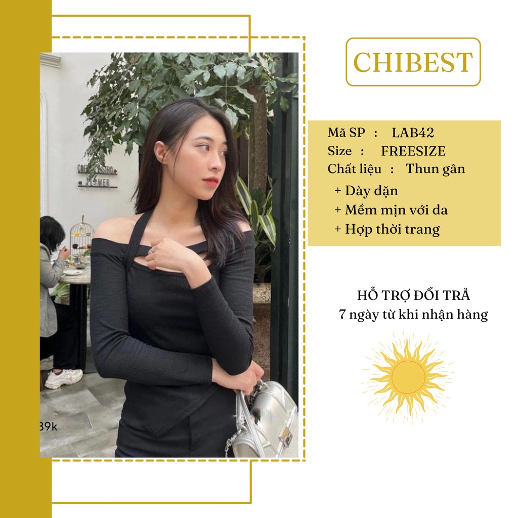 Áo croptop nữ tay dài kiểu yếm hở vai vạt chéo CHIBEST LAB42