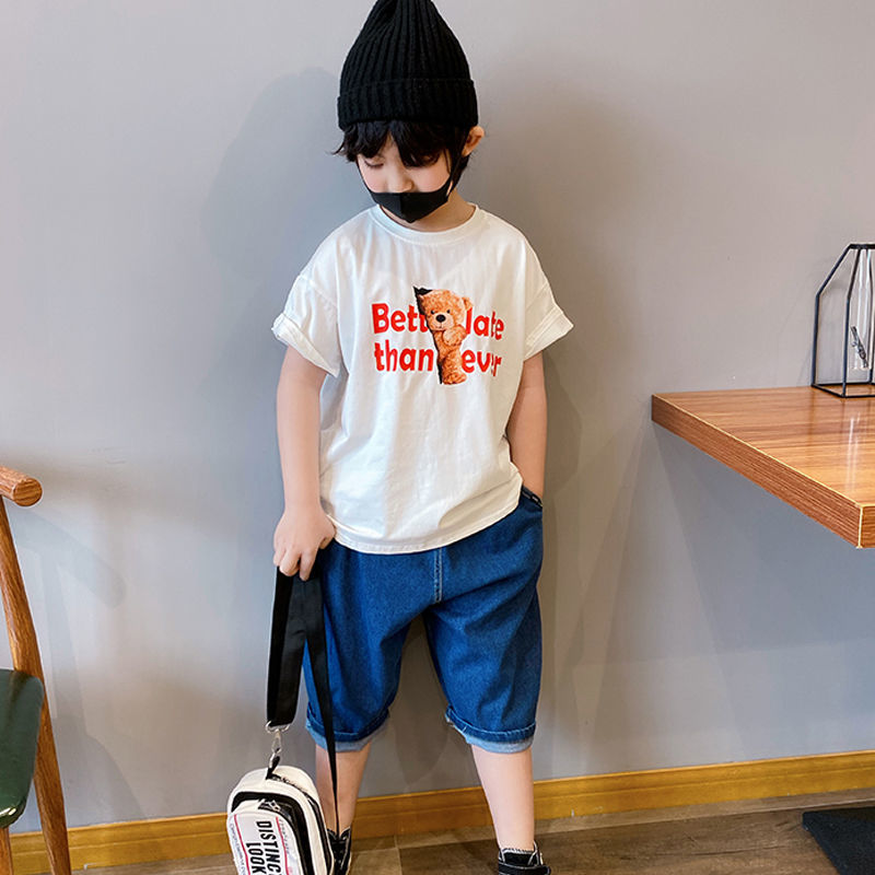 Áo thun cotton ngắn tay dáng rộng thời trang cho bé trai