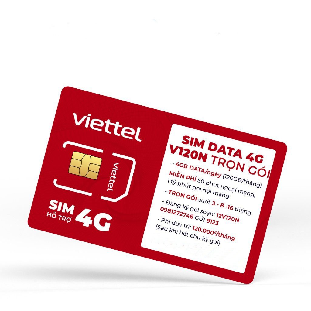Sim 4G Viettel V120N GÓI VIP - 4GB/NGÀY DATA TỐC ĐỘ CAO - MIỄN PHÍ GỌI