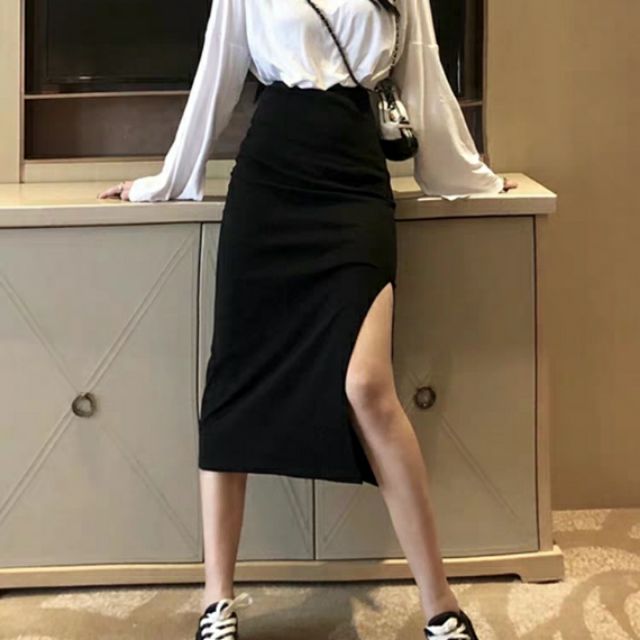 [Mã FAGREEN55 giảm 10% tối đa 30K đơn 99K] (Sẵn) Chân váy body dài xẻ vạt bên trẻ trung thanh lịch (Ms C4)