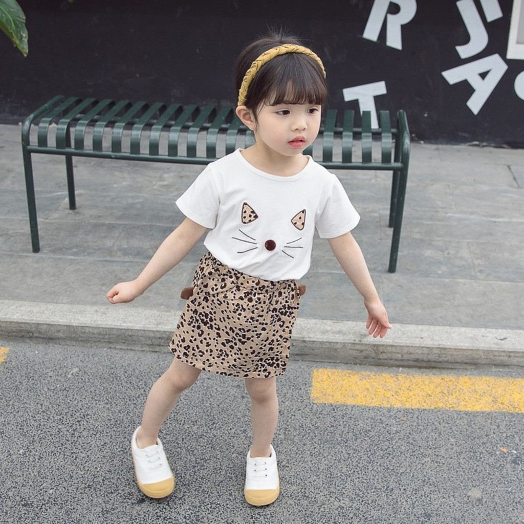 [CHỈ CÒN HỒNG] SET ÁO PHÔNG MÈO + QUẦN GIẢ VÁY DA BÁO CỰC XINH