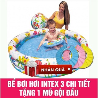 BỂ BƠI CỠ LỚN  3 CHI TIẾT KÈM PHAO & BÓNG BƠI TẶNG KÈM  MŨ TẮM Cho bé
