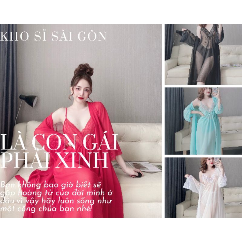 Váy Ngủ,Váy Ngủ Sexy,Áo Choàng Ngủ Kèm Váy Chiffon Cao Cấp