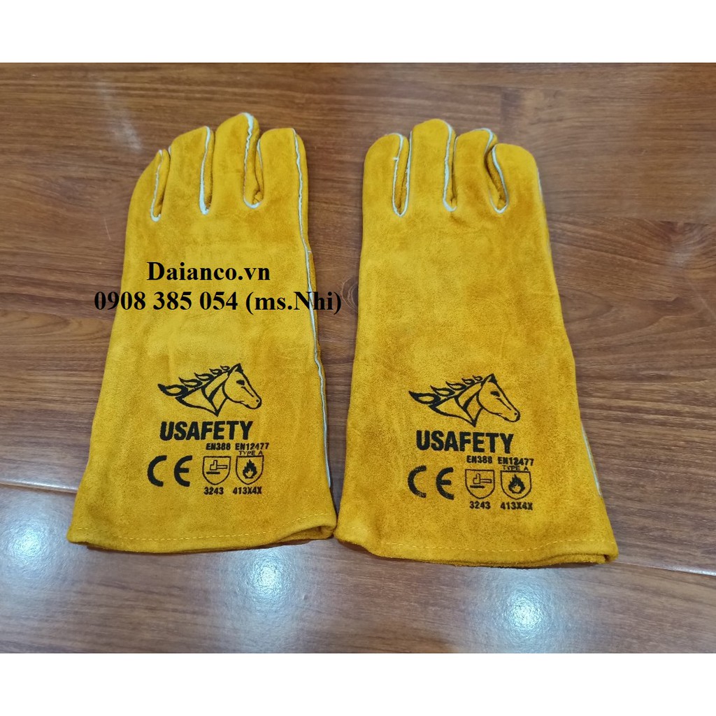 Găng tay da chịu nhiệt cho thợ hàn Usafety US-GL-L1601- Hình thật