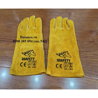 Găng tay da hàn Usafety bảo vệ tay chống nóng- Hình thật