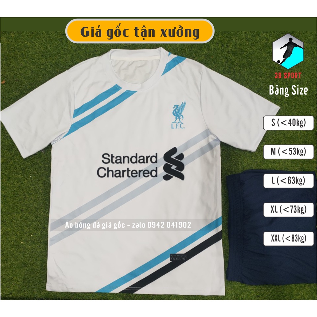 Bộ quần áo bóng đá CLB Liverpool trắng soc xanh thun lạnh đẹp mê li