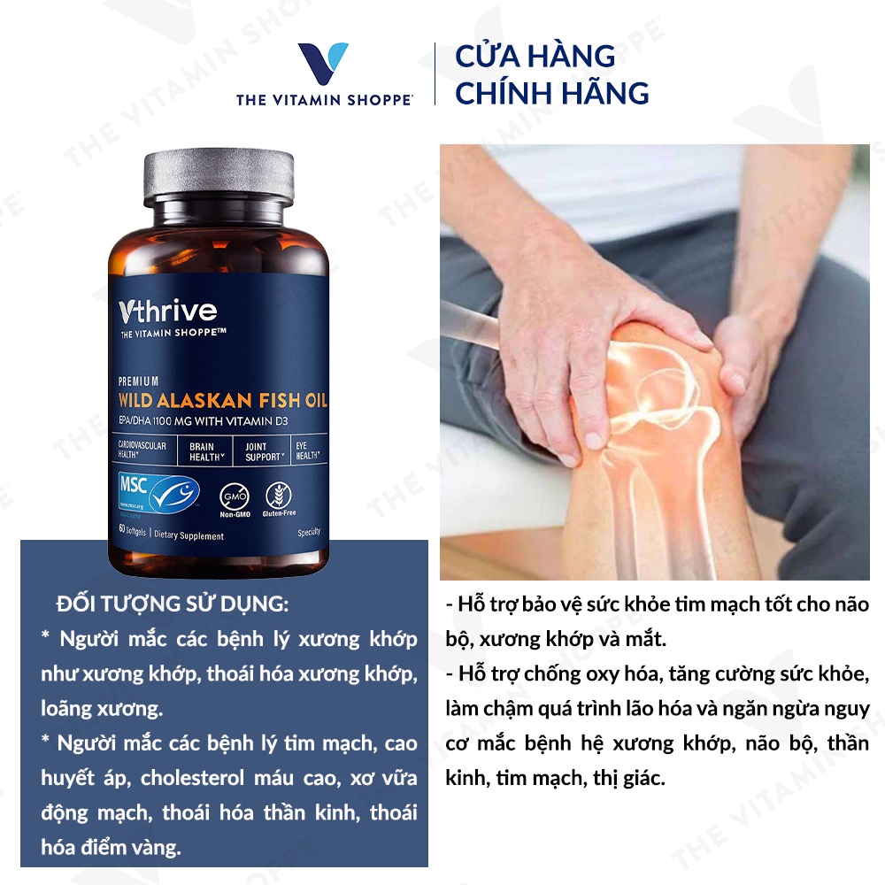 Dầu cá Omega 3 VTHRIVE Premium Wild Alaskan Fish Oil tăng cường sức khỏe tim mạch 60/120 viên