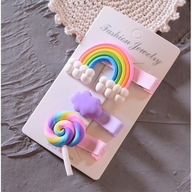 Set 3 Kẹp Tóc Cầu Vồng Xinh Xắn Phong Cách Hàn Quốc - Kẹp Tóc Kẹo Ngọt Cho Bé - Dumi Shop GG