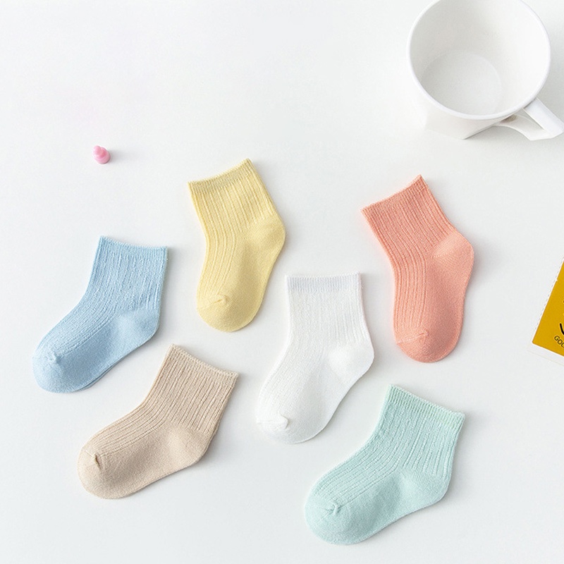 Tất vải cotton sợi tre mỏng màu trơn phong cách hè cho bé