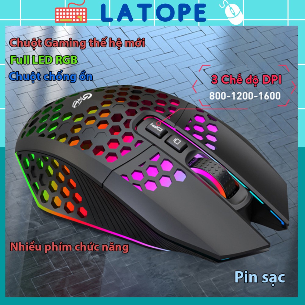 Chuột không dây Latope chuột máy tính gaming Wireless Led RGB X801