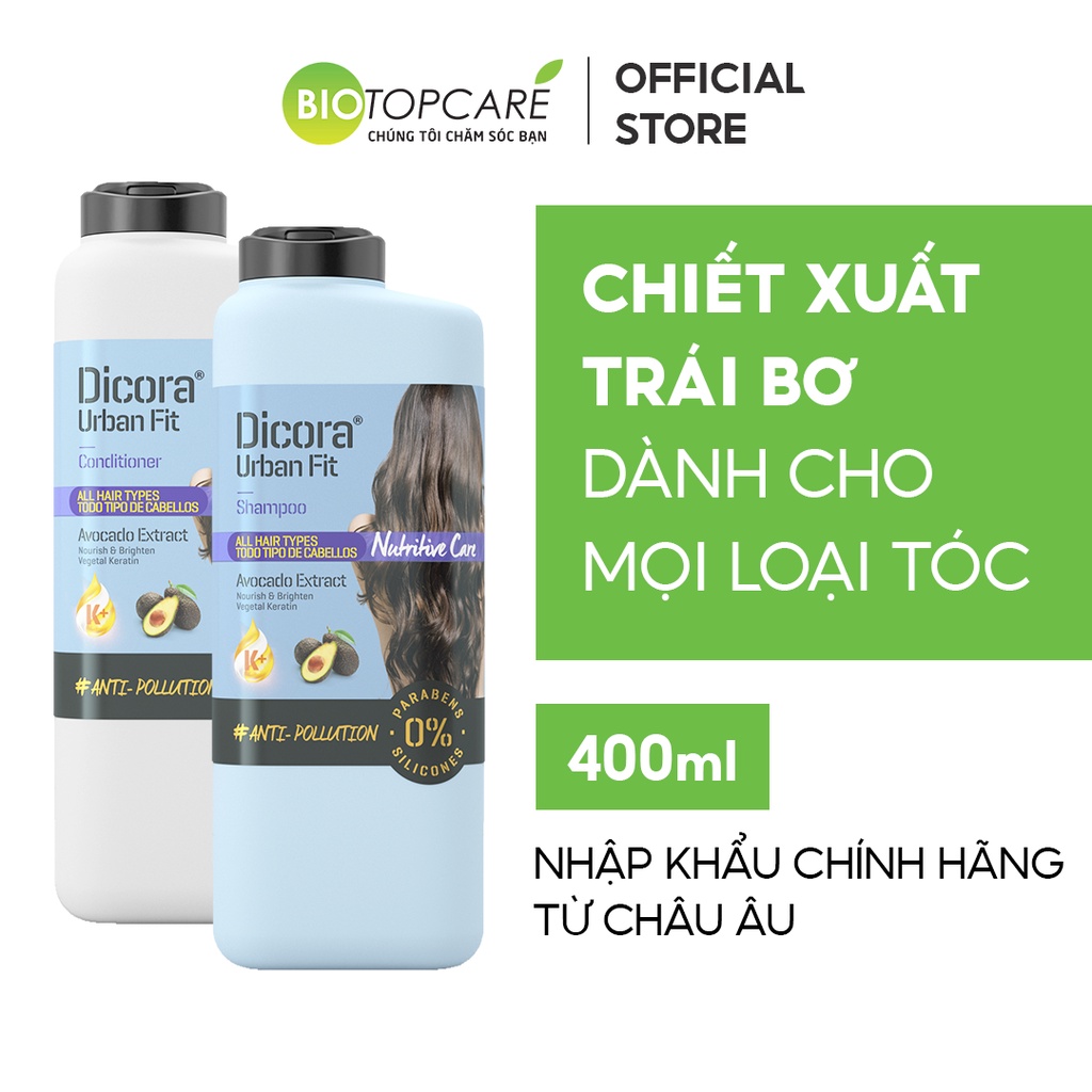 Cặp dầu gội-xả dành cho mọi loại tóc Dicora Urban Fit chiết xuất trái bơ 400ml - BioTopcare Official