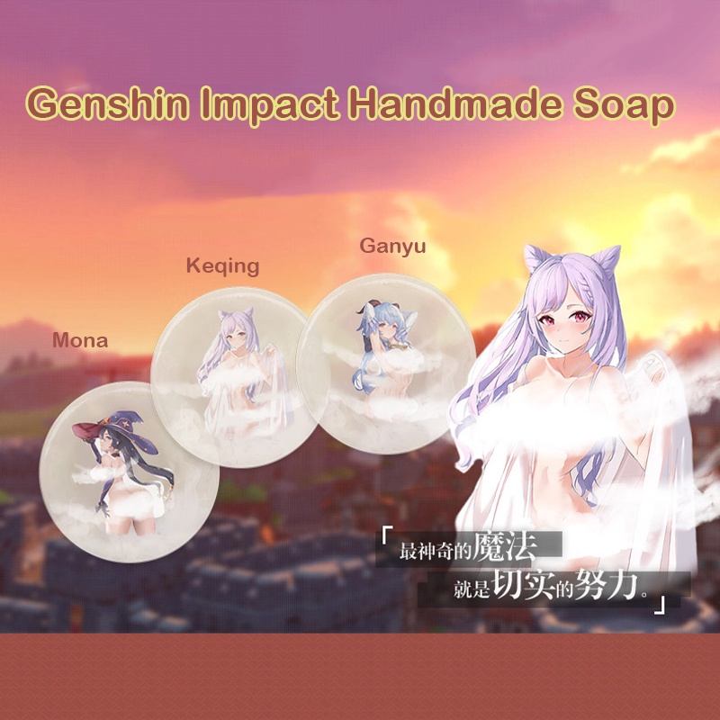 Xà phòng trơn nhẵn hữu cơ thủ công trong suốt hình nhân vật anime Genshin Impact