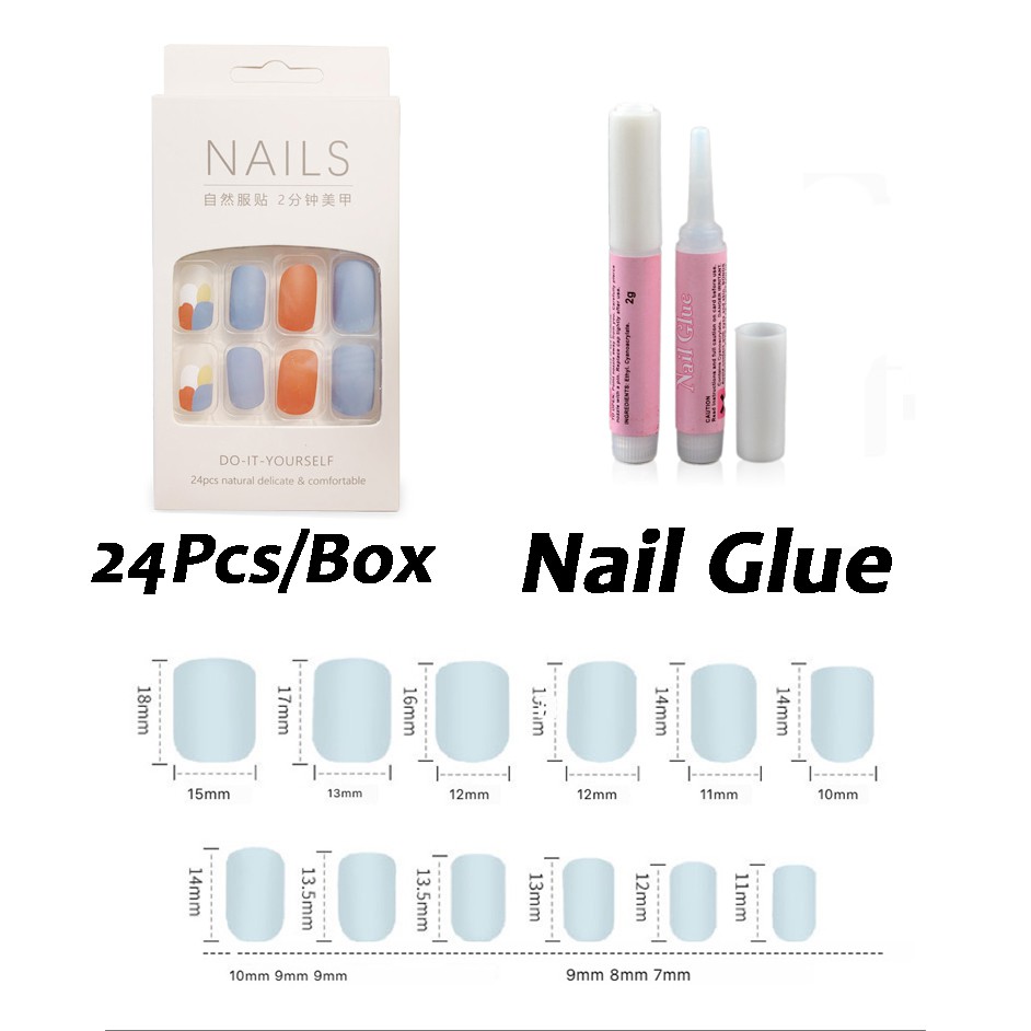 R101-R150 Set 24 Móng Tay Giả Ngắn/ Dài Kèm Keo Dán Thời Trang