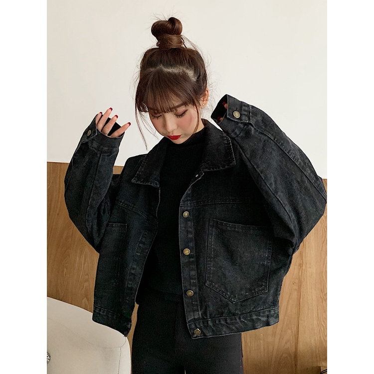 Áo khoác bò nữ Áo khoác denim jean dáng rộng trẻ trung đường phố màu xám đen