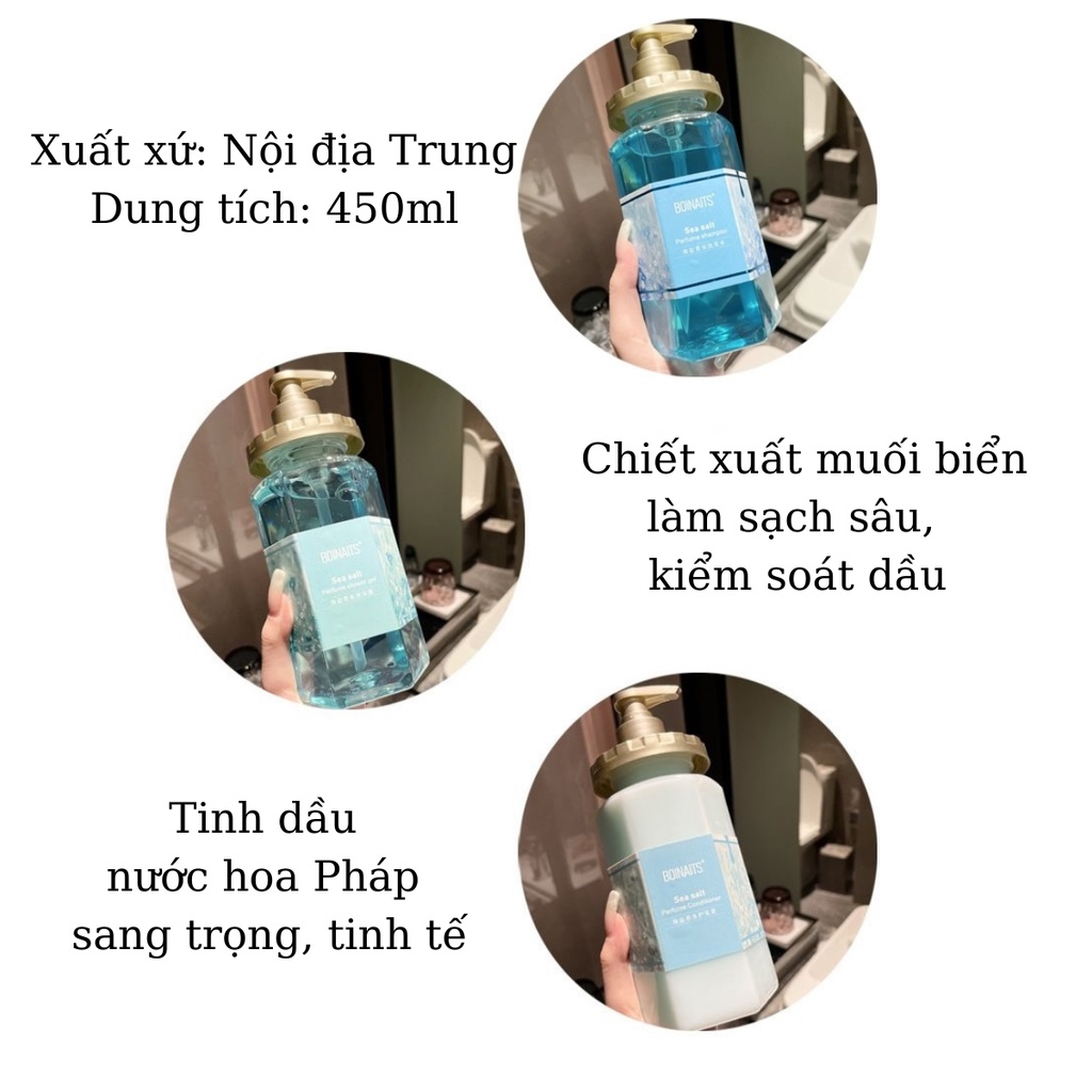 Bộ Dầu Gôi Dầu Xả Sữa Tắm Dành Cho Da Dầu Boinaits, Chiết Xuất Muối Biển Làm Sạch Sâu, Kiểm Soát Dầu