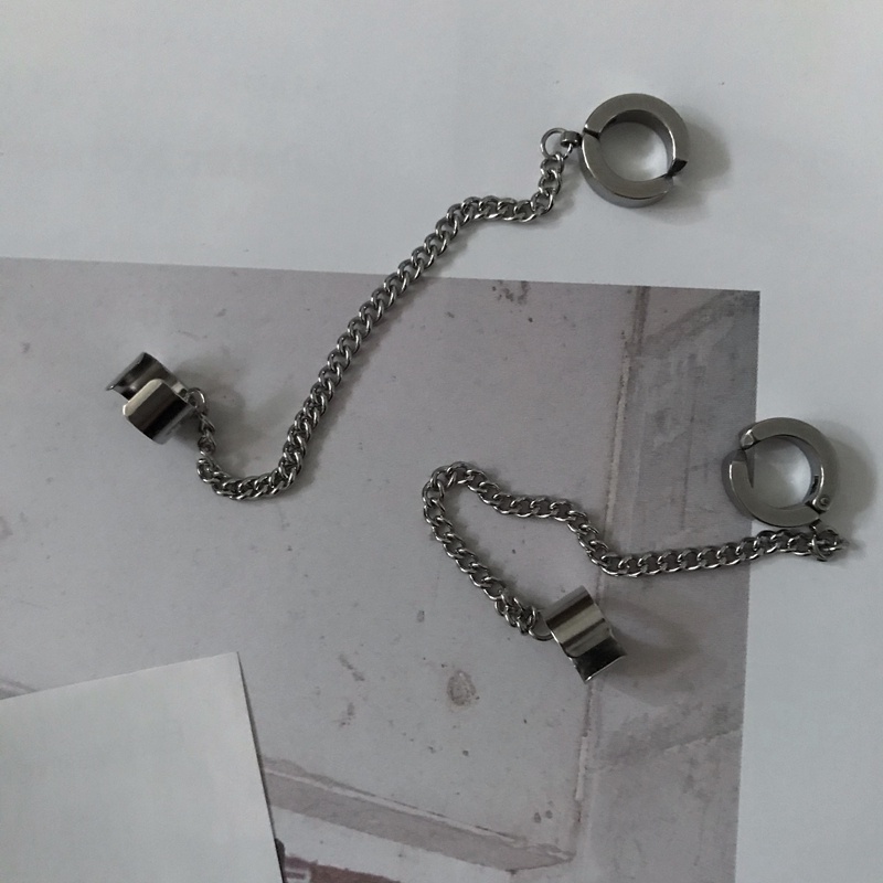 Khuyên tai kẹp vành phối chuỗi xích phong cách Hàn Quốc cá tính thời trang dành cho nam và nữ