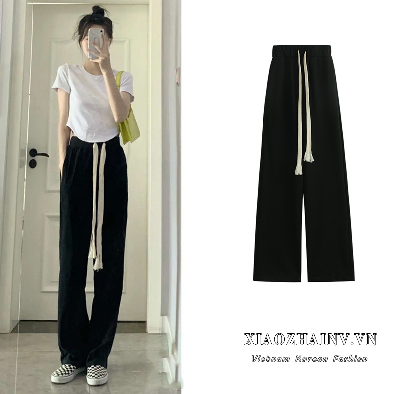 Quần dài XIAOZHAINV ống rộng lưng cao dây rút thời trang mùa hè năng động dành cho nữ