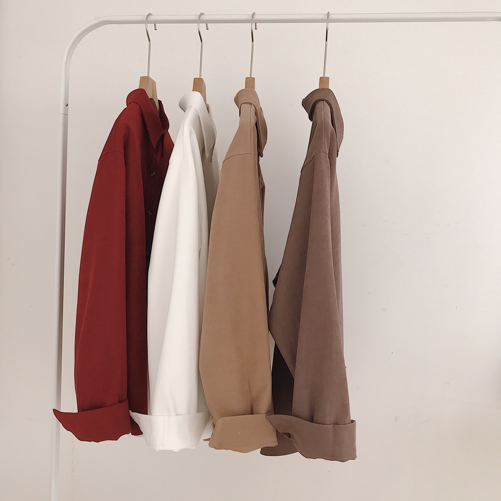 Áo sơ mi SUXI tay dài dáng rộng nhiều màu sắc tùy chọn phong cách retro thời trang đơn giản dành cho nữ