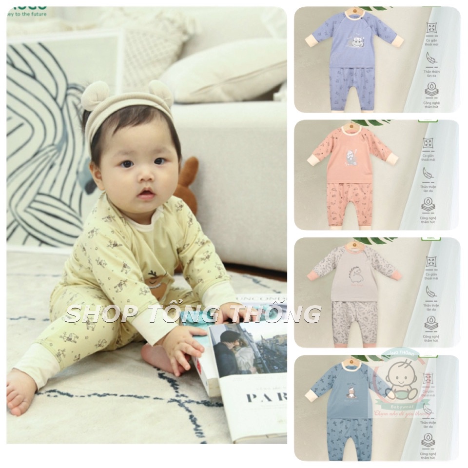 Bộ Uala Rogo chất vải Bamboo dài tay cao cấp mềm mịn thoáng mát thấm hút tốt in thú to cho bé trai bé gái 2077