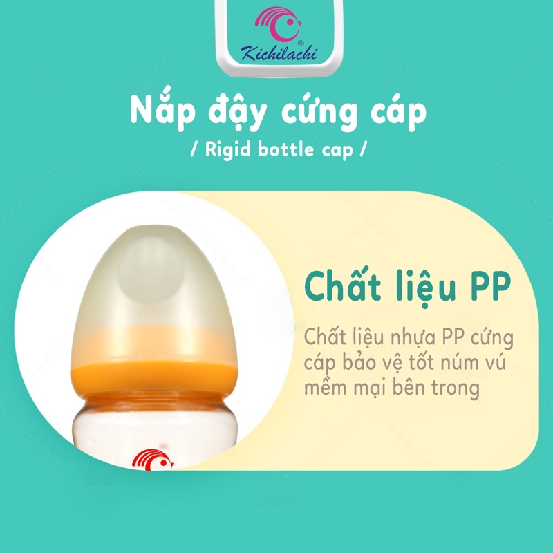 Bình sữa sơ sinh cổ rộng PPSU Kichilachi 90ml núm ti siêu mềm chống sặc và đầy hơi cho bé